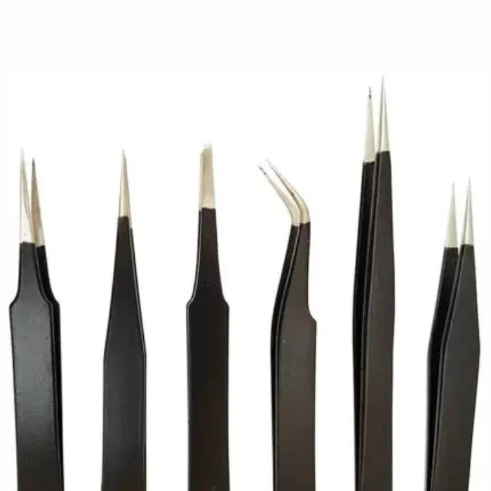Robocraze Black Epoxy Coated Tweezer Set of 6 - Precision Tools for Electronics & Watch Repair