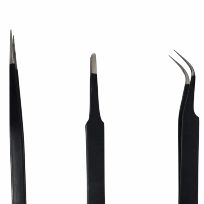 Robocraze Black Epoxy Coated Tweezer Set of 3 (SS,2A,7) - Precision Tools for Electronics & Watch Repair
