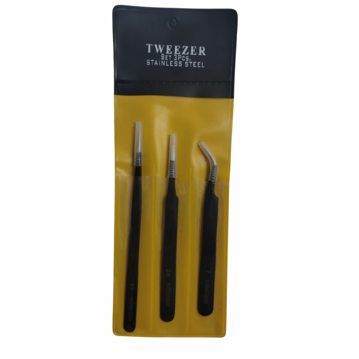 Robocraze Black Epoxy Coated Tweezer Set of 3 (SS,2A,7) - Precision Tools for Electronics & Watch Repair