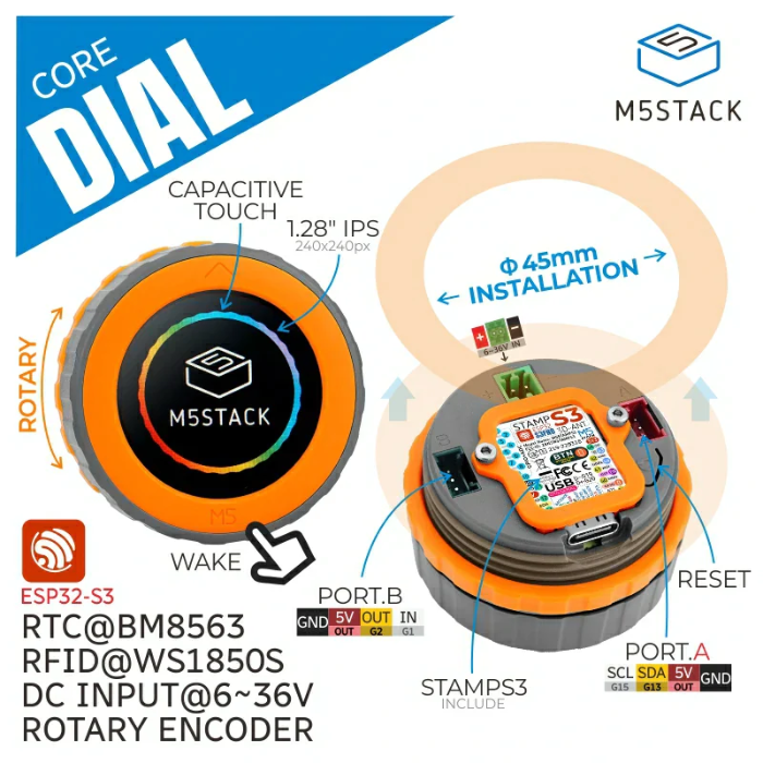 M5Stack Dial SES-P-2966 ESP32-S3 Smart Rotary Knob - IoT Control
