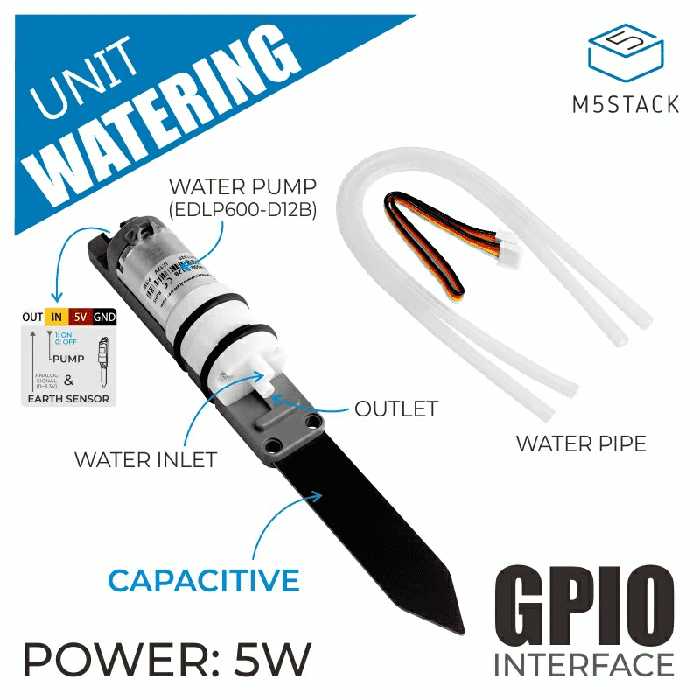 M5Stack SES-P-2985 Capacitive Soil Moisture Sensor & Pump - Smart Irrigation Kit