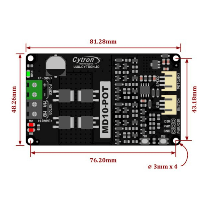Cytron 10Amp 7V-30V Switch Control Potentiometer with DC Motor Driver