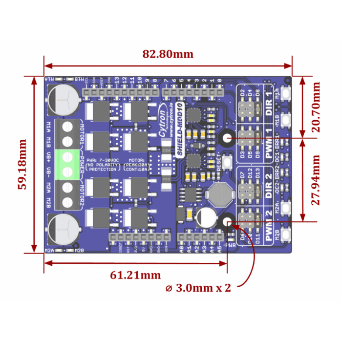 Cytron 10Amp 7V-30V Dual Channel DC Motor Driver Shield for Arduino