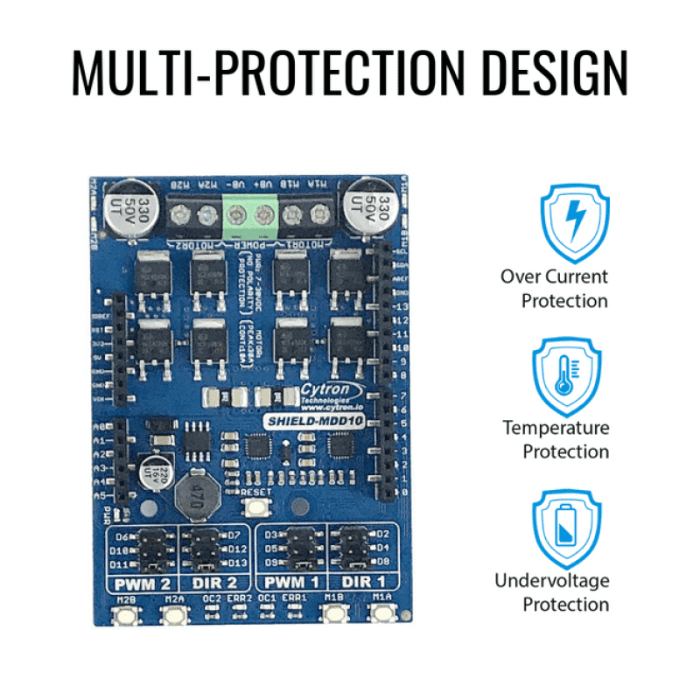 Cytron 10Amp 7V-30V Dual Channel DC Motor Driver Shield for Arduino