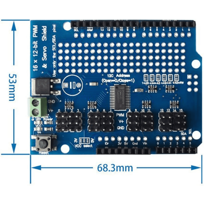 Iotcart SES-P-3037 16-Channel 12-bit PWM Servo Motor Shield for Arduino - Ideal for Robotics & LED Control