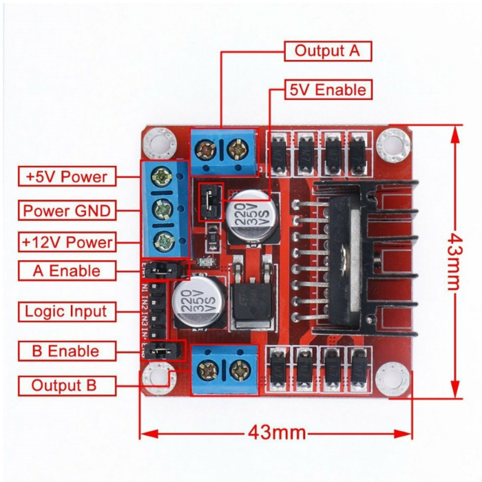 2A Dual L298N Motor Driver Module with PWM Control