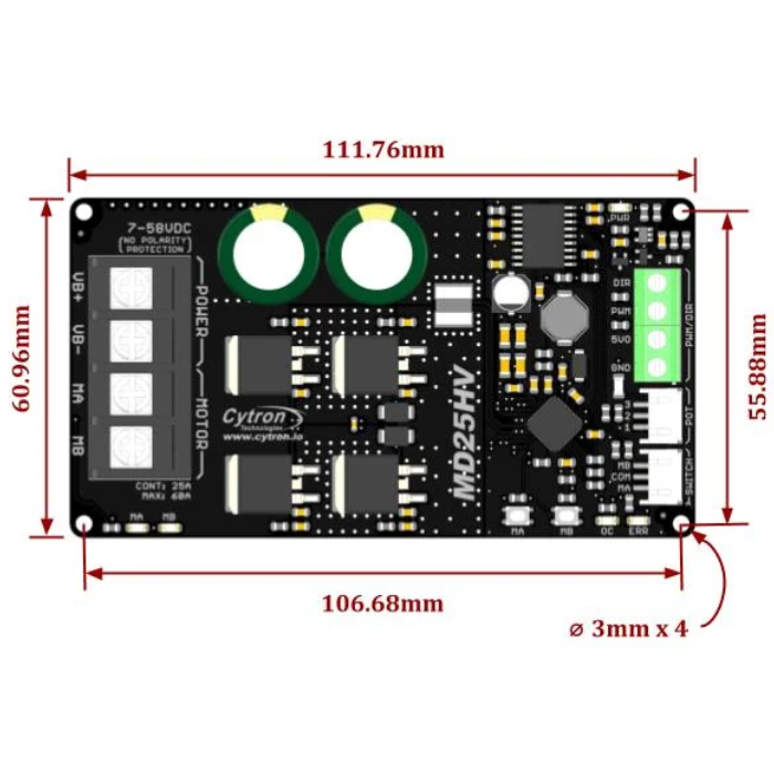 Cytron 25Amp 7V-58V High Voltage DC Motor Driver