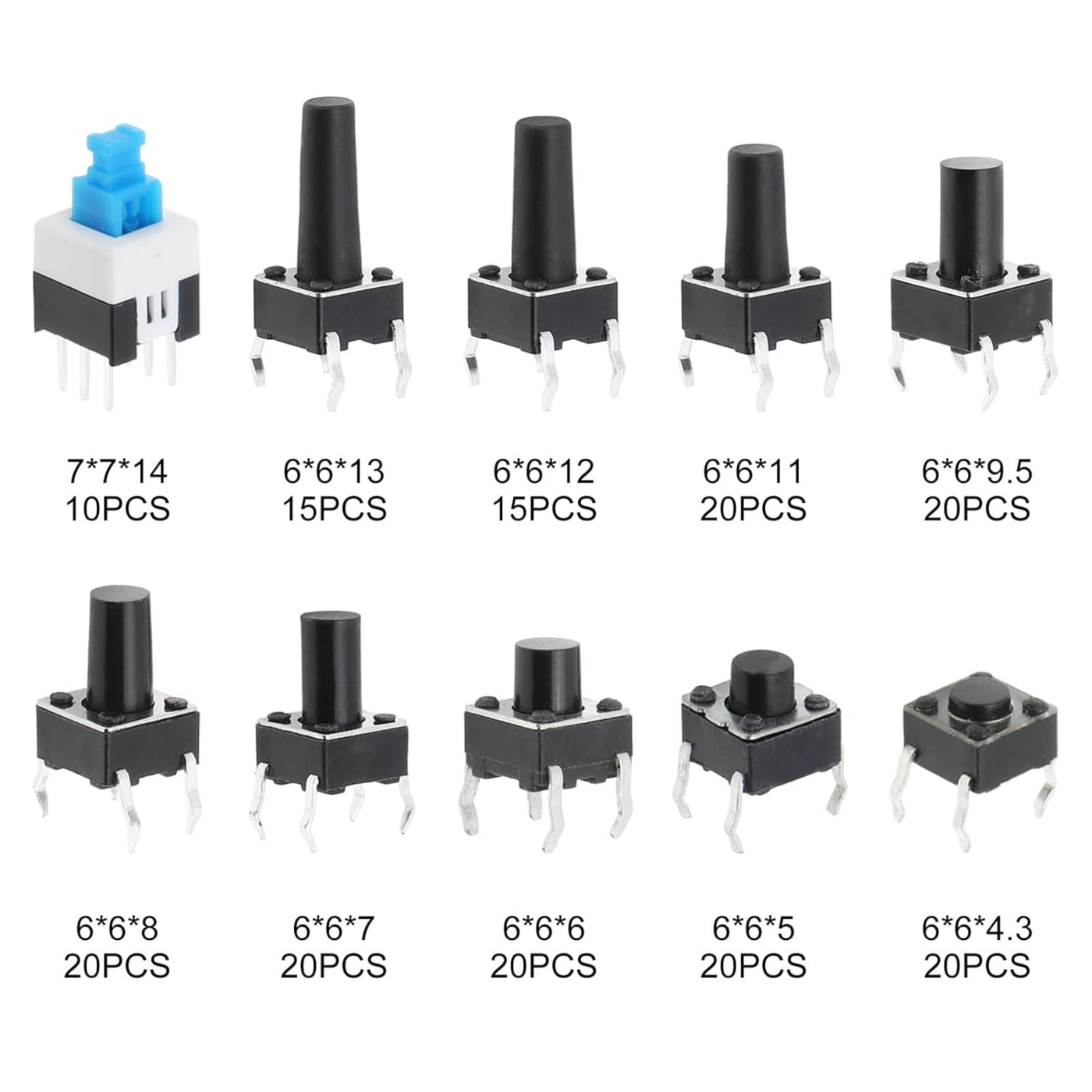 Tactile Push Button Switch Assortment Kit – 180PC 10 Value 6x6mm 4 Pin