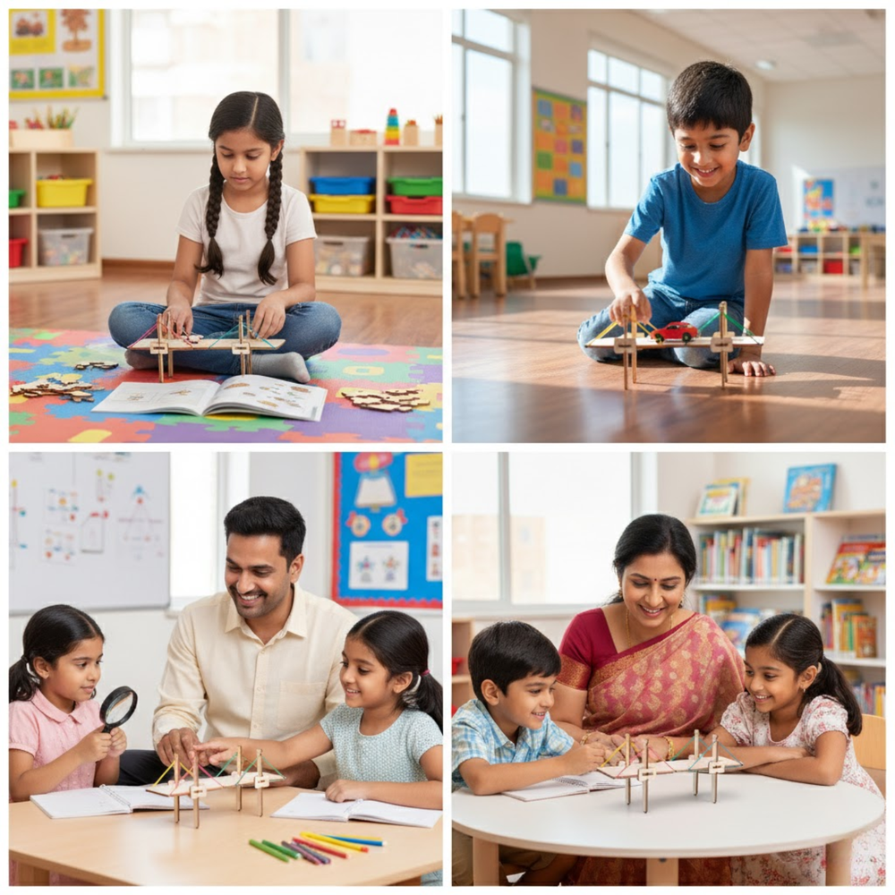 Pludo STEM Kit Cable Bridge Project – Concepts of String & Tension for Kids 3–5 | Mont-2 DIY Puzzle Toy