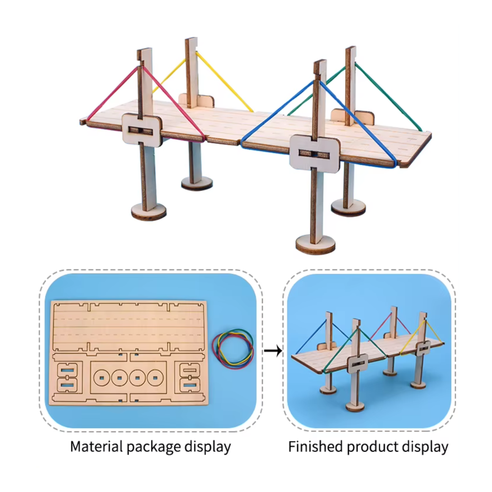 Pludo STEM Kit Cable Bridge Project – Concepts of String & Tension for Kids 3–5 | Mont-2 DIY Puzzle Toy