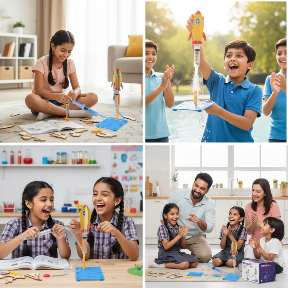 Pludo Rocket Launcher Kit DIY Science Kit – Learn Air Pressure & Rocket Launch Concepts for Ages 8–11 | Grade 3–5