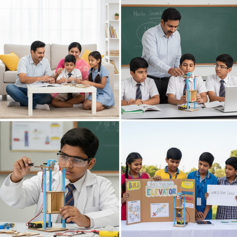 Pludo DIY Electric Lift Kit – Pulley Power Lift Model for Grades 6–8 (Ages 11–14) | Educational STEM Physics Kit