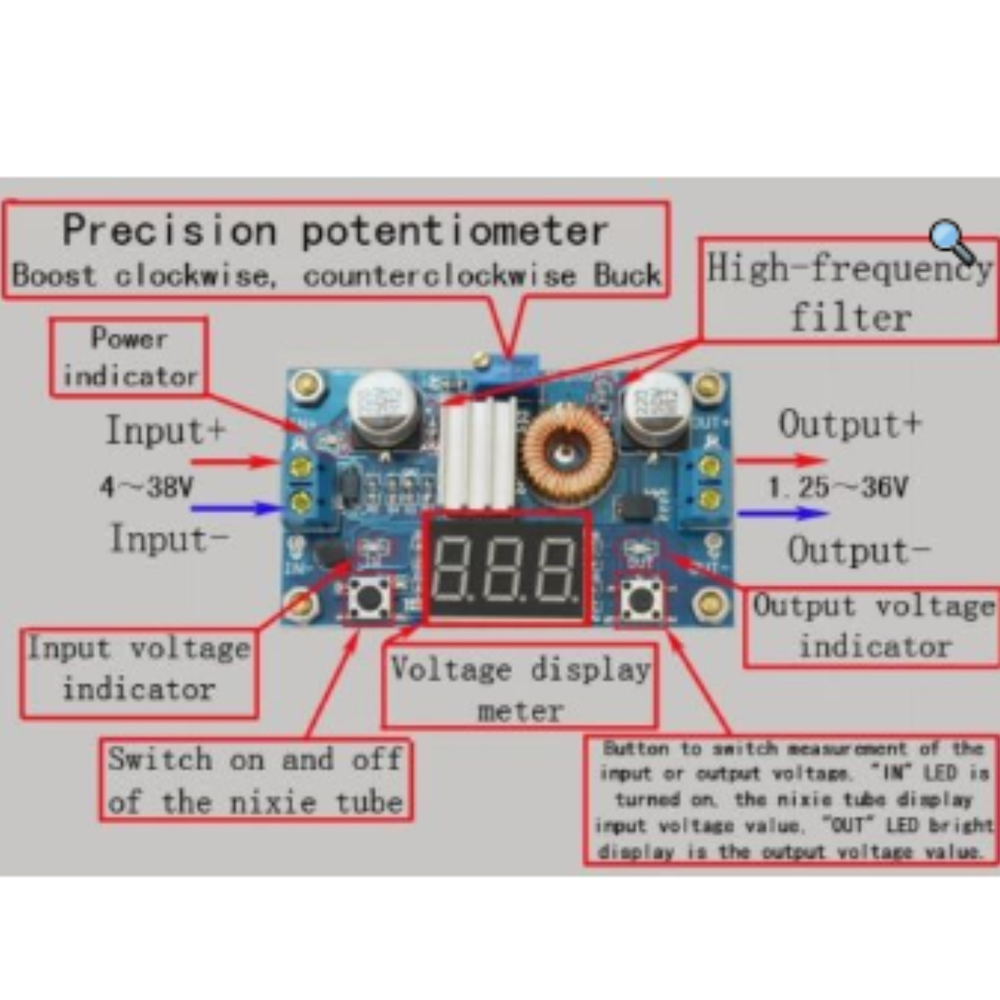 XL4015 5A Step Down Adjustable Power Supply with LED Voltmeter