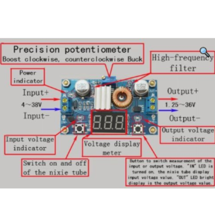 XL4015 5A Step Down Adjustable Power Supply with LED Voltmeter