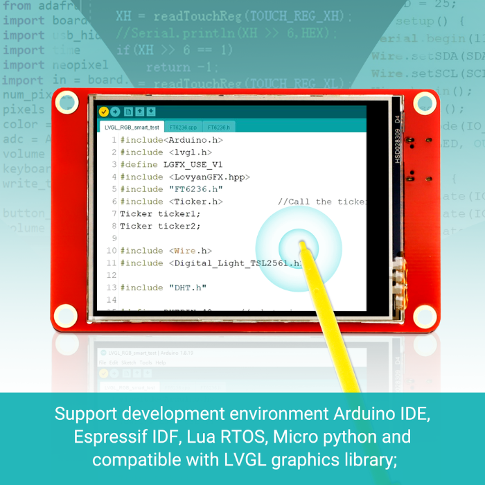 ELECROW ESP32 HMI 2.8 Inch TFT Touch Display 240Ã—320 SPI LCD for Arduino/LVGL/Esphome/PlatformIO/Micropython without Acrylic Case