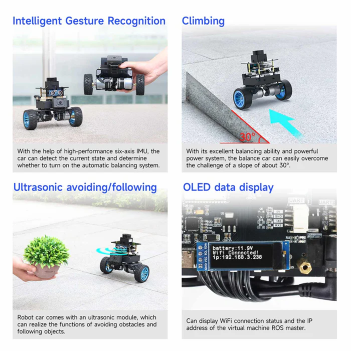 MicroROS Self-balancing Car Robot 4KG Load Vision Kit - ROS2, STM32+ESP32, LiDAR, AI Camera