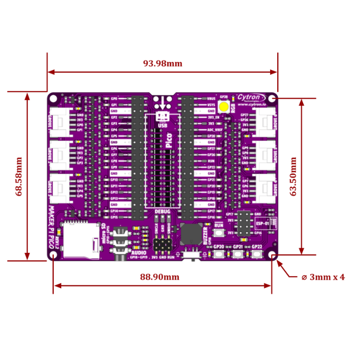 Cytron Maker Pi Pico Base Development Board for Raspberry Pi Pico - Prototyping Made Easy