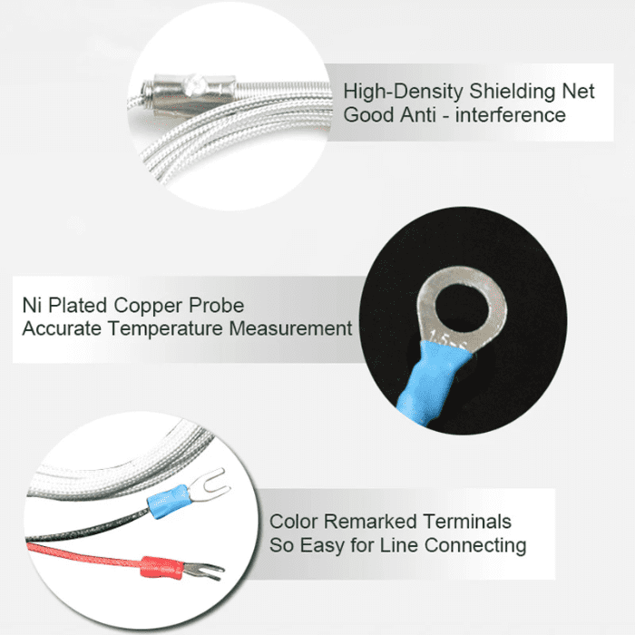 K Type Patch Surface End Face Thermocouple Cold Pressure Nose Probe PT100 Temperature Sensor SMD Round Hole Temperature Probe (1 Meter)