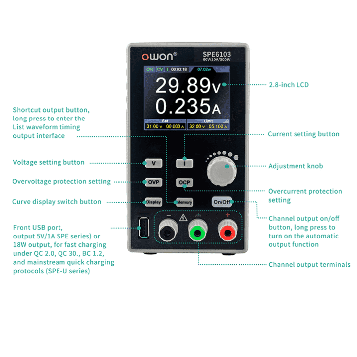OWON SPE6103 60V 10A Programmable Lab DC Power Supply
