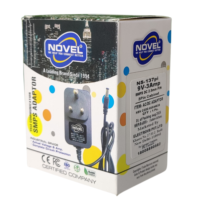 NOVEL 9V 3A SMPS Adapter Industrial Grade 160-240V - Power Supply for Routers, CCTV, LED