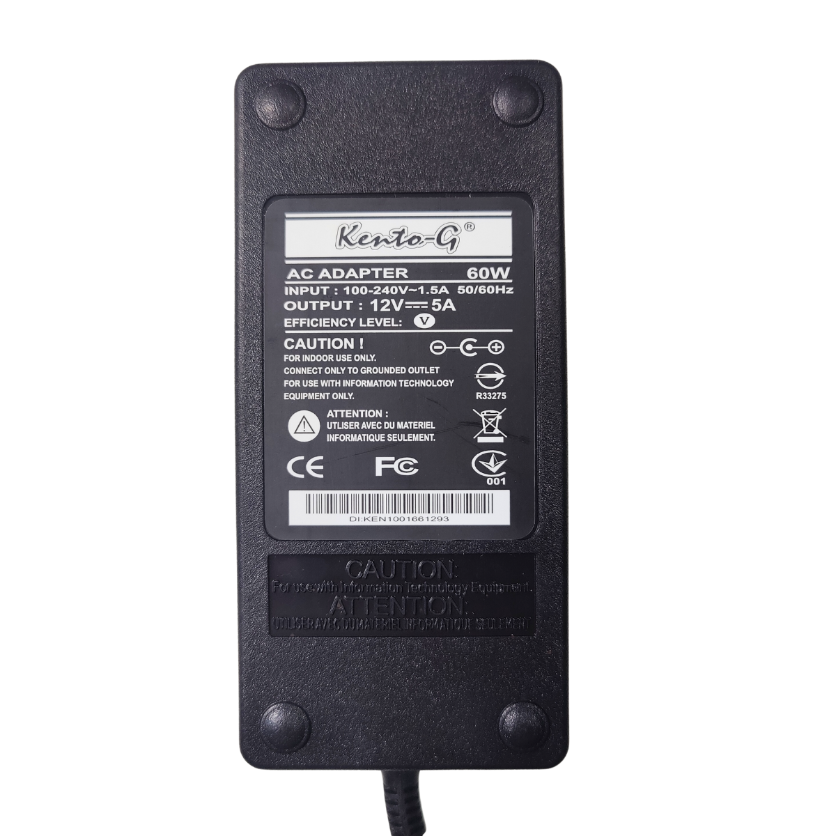 Kento-G 12V Power Adapter 5A 60W with 5.5mm DC Plug Standard AC to DC Power Supply