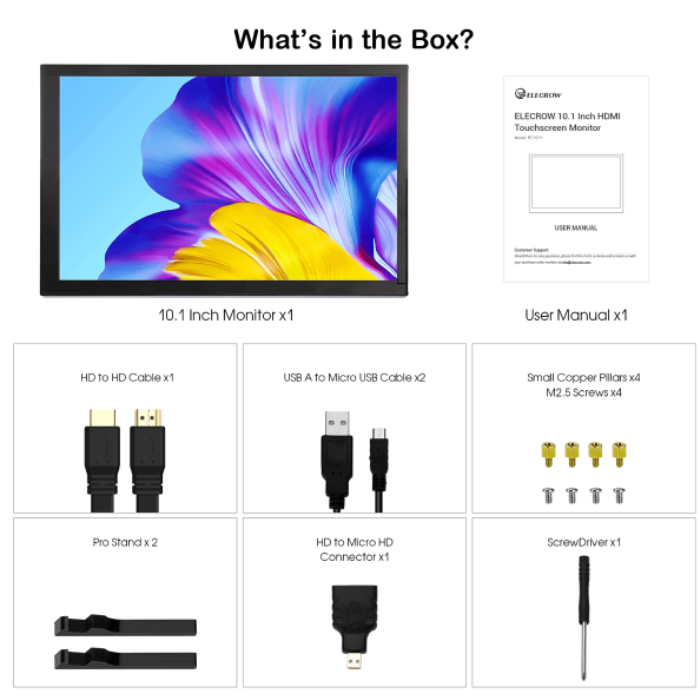 Elecrow 10.1 inch Touch Screen Display 1280x800 for Raspberry Pi and Jetson Nano PC