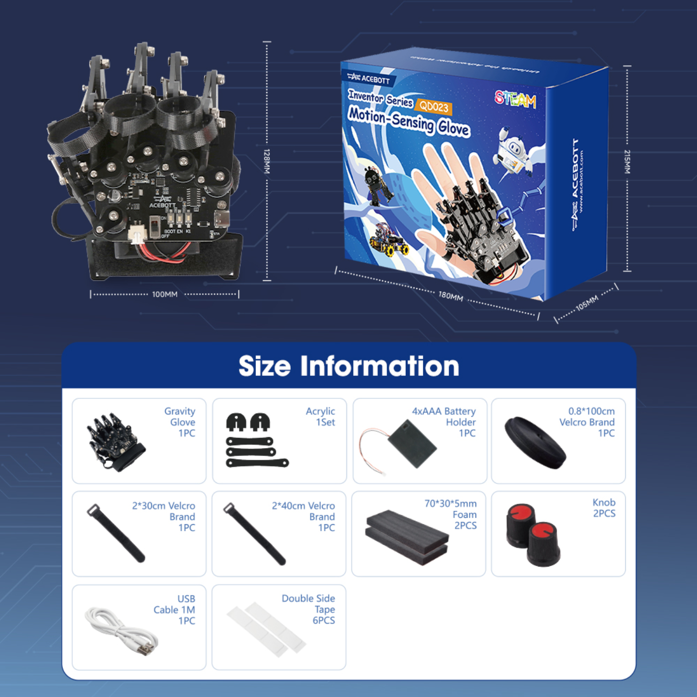 ACEBOTT QD023 Motion-Sensing Glove with Encoders & Accelerometer & Enhanced ESP32 Controller