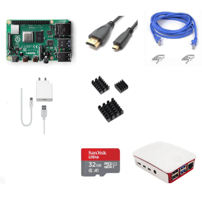 Raspberry Pi4 Model B 4GB Complete Kit with Pi4 4GB, Case, Power Adapter, Heatsink, 32GB SD Card, HDMI and Ethernet Cable