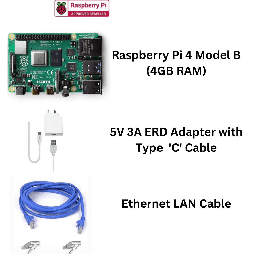 Raspberry Pi4 Model B 4GB Complete Kit with Pi4 4GB, Case, Power Adapter, Heatsink, 32GB SD Card, HDMI and Ethernet Cable