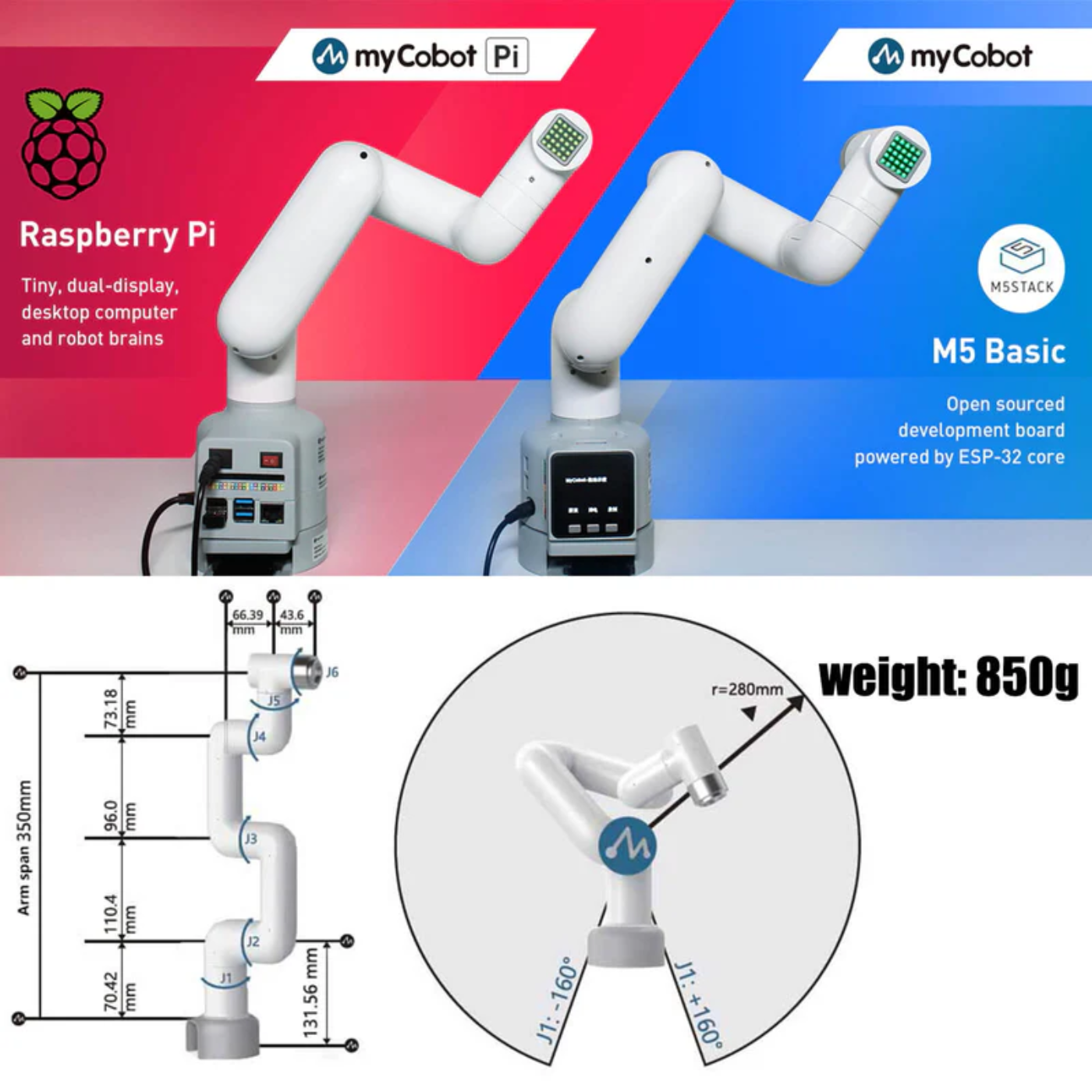 Elephant Robotics MyCobot 280 6 DOF Collaborative Robotic Arm - Raspberry Pi 2023 Version