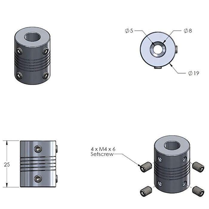 Iotcart SES-P-74 5mm to 8mm Flexible Coupling for Stepper Motors - CNC & 3D Printer Use