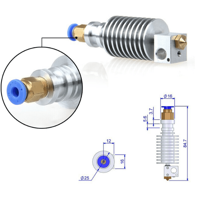 E3D Aluminium J-Head Hotend for RepRap 3D Printers - High-Temp Extruder