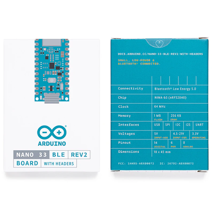 Official Arduino Nano 33 BLE Rev2 Development Board with Headers - ABX00072